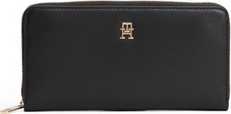 Tommy Hilfiger Geldb&ouml;rse TOMMY HILFIGER TH ICON LRG ZA, Damen, schwarz, Lederimitat, Kleinlederwaren Geldb&ouml;rse, Damen Geldbeutel, Portemonnaie mit edlem TH-Logoeleme