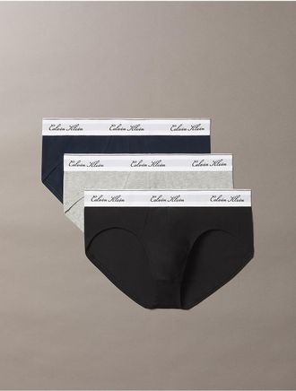 Calvin Klein Mens Icon Cotton Stretch Script 3-Pack Hip Brief - Multi - XL