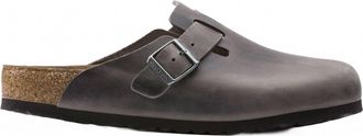 Birkenstock Womens Boston Soft Footbed Leather Clog In Iron