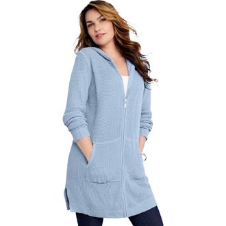 Roaman's Waffle Mega Length Zip Hoodie in Pale Blue at Nordstrom, Size 12
