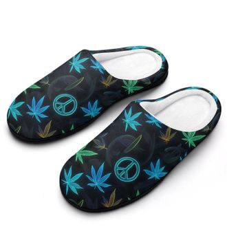 Generic Peace Sign Weeds Fashion Cotton Slippers for Women Memory Foam House Slippers Non-Slip House Bedroom Shoes
