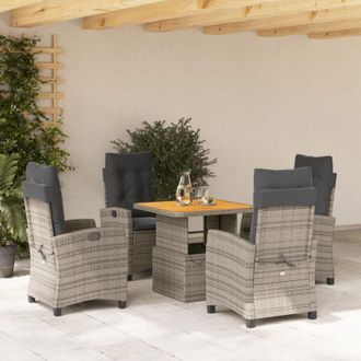 vidaXL Set Comedor De Jard&iacute;n 5 Piezas Con Cojines Rat&aacute;n Sint&eacute;tico Gris Vidaxl