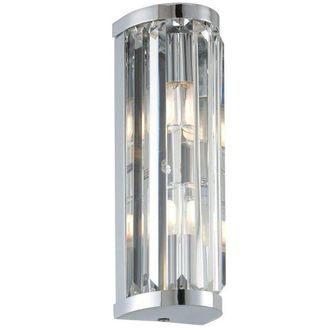 Loops IP44 Bathroom Wall Light Chrome & Crystal Round Glass Modern Slotted Jewel Lamp