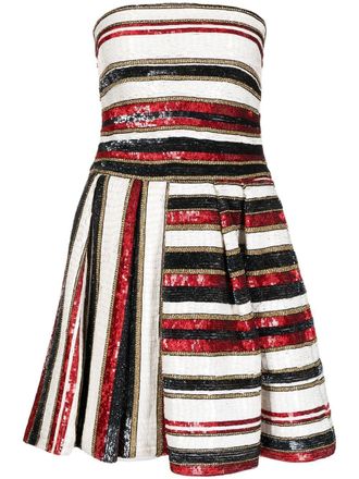 Zuhair Murad sequinned stripe-print mini dress - Red