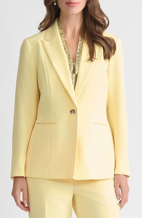 Kasper Peak Lapel Stretch Crepe Peplum Blazer in Pale Yellow at Nordstrom Rack, Size 16