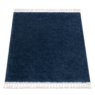 RugsX Rugsx - Alfombra Berber Cuadrado 9000 Azul Oscuro Franjas Bereber Marroqu&iacute; Shaggy Blue 160x160 Cm