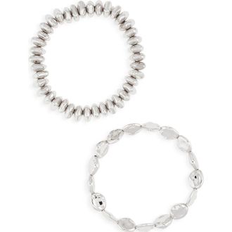 Open Edit Set of 2 Pebble & Disc Beaded Stretch Bracelets in Silver at Nordstrom Rack