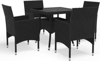 vidaXL Vidaxl - Muebles De Jard&iacute;n 5 Piezas Rat&aacute;n Sint&eacute;tico Y Vidrio Negro