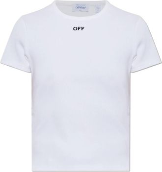 Off-white Ribgebreid T-shirt met geborduurd logo - Dames - T-shirts - Wit - L - Katoen - Tops