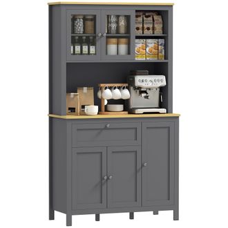 HOMCOM Homcom Alacena De Cocina Alta Mueble Auxiliar De Cocina Con 5 Puertas Estante Ajustable Caj&oacute;n Y Encimera De Microondas Abierta 100x40x180 Cm Gris