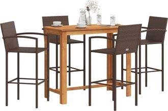 vidaXL Mesa Y Taburetes De Jard&iacute;n 5 Pzas Madera Acacia Rat&aacute;n Pe Marr&oacute;n Vidaxl