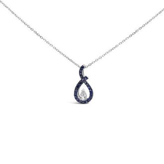 House of Brilliance Silver Created Blue and White Sapphire Teardrop Shaped Pendant Necklace at Nordstrom