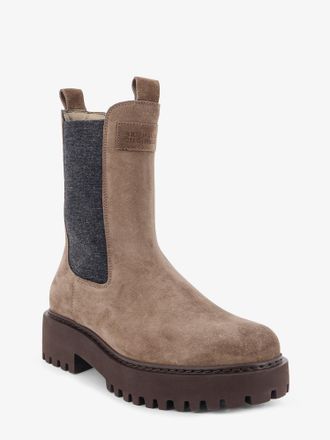 Brunello Cucinelli Womens Suede Boots With Loop Detail Beige