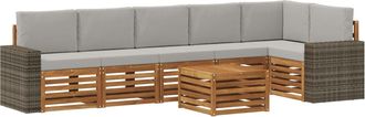vidaXL Conjunto De Sof&aacute;s De Exterior 7 Uds. Natural Y Gris Claro Vidaxl