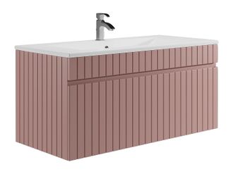Vente-Unique Mueble de ba&ntilde;o suspendido en rosa con lavabo encastrado - 100 cm - SATARA