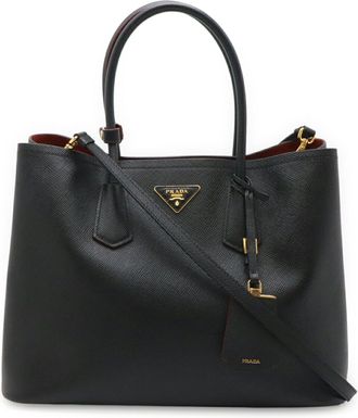 Prada Saffiano Black Nero Leather Shoulder Bag Tote Bag (Pre-Owned)