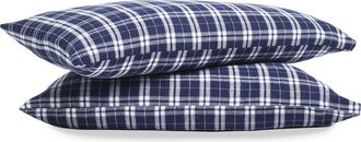 Petite Plume Oxford Tartan Cotton Flannel Pillowcases in Navy at Nordstrom, Size King