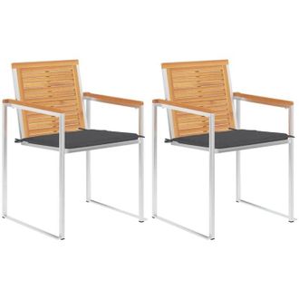 vidaXL Vidaxl - Sillas De Jard&iacute;n Con Cojines 2 Uds Madera Maciza Teca Y Acero