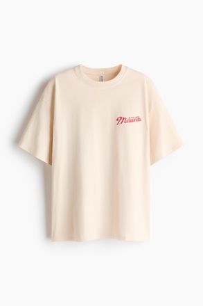 H&M Oversized T-Shirt mit Motivprint - Beige