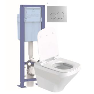 Duravit Pack Inodoro Suspendido Sin Aro Duravit Durastyle Con Asiento Antica&iacute;da + Bastidor De Soporte Siamp + Mando Cromado