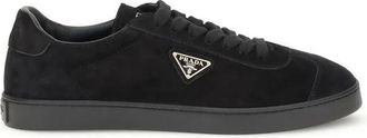 Prada Schoenen, Heren, Zwart, 38 1/2 EU, Leer, Suede Sneakers met iconisch ontwerp