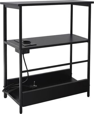 Relaxdays Relaxdays side table with power socket & USB ports, 2 shelves & magazine rack, HWD: 58x45x18 cm, black bedside table
