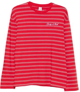 Sporty & Rich Striped Logo-embroidered Long-sleeve Cotton T-shirt