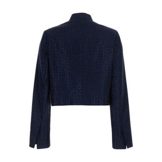 Pinko Pinko, Jassen, Dames, Blauw, L, Leer, Gekralde blazer met twee knopen