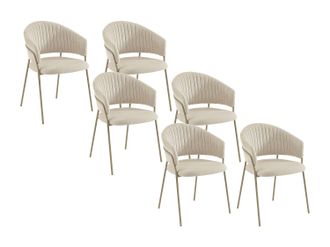 Vente-Unique Conjunto de 6 sillas de tela texturizada y metal - Beige - MADOLIA de Pascal Morabito