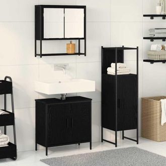 vidaXL Juego De Muebles De Ba&ntilde;o 3 Pcs Negro 33 X 33 X 102.5 Cm Vidaxl