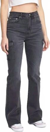 Daze Womens Go Getter Cargo High Rise Flare Jean In Charcoal Grey