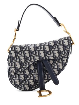 Dior Borsa a spalla Saddle mini in tela con motivo Oblique - Blu