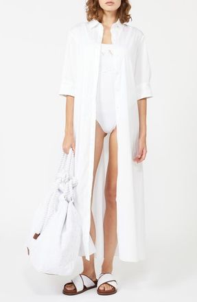 Max Mara Cognac Stretch Cotton Blend Cover-Up Dress in Optical White at Nordstrom, Size 10