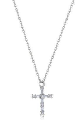 Lafonn Eden Baguette Simulated Diamond Cross Necklace in Silver at Nordstrom, Size 20