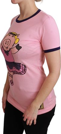 Dolce & Gabbana Womens Pink Year Of The Pig Top Cotton T-Shirt