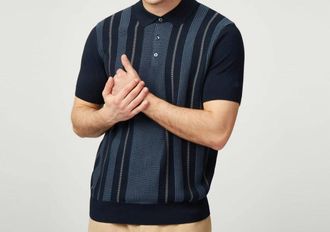 Ben Sherman Birdseye Stripe Knitted Polo In Dark Navy