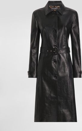 Dolce & Gabbana Single-breasted Calf Leather Coat - Woman Coats And Jackets Black 40