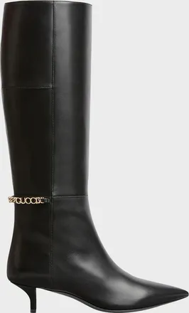 Gucci Signoria Leather Logo Chain Tall Boots
