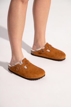Birkenstock Suede Sliders Boston VL, Womens, Brown