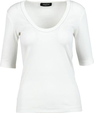 Fabiana Filippi Elegante Katoen Elastaan T-shirt - Dames - T-shirts - Wit - M - Katoen - Tops