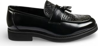 Infinity Leather Heren loafers van imitatieleer, zwart, met kwastjes en profielzool