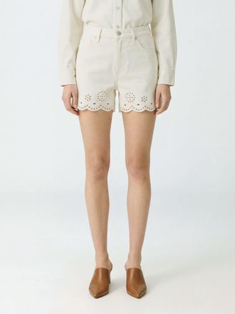 Frame Denim Shorts dritti a vita alta in cotone con orlo ondulato