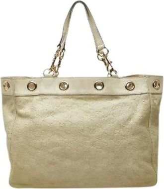 Gucci Pre-owned Tote Bags, female, Beige, Size: ONE SIZE Pre-owned Guccissima Canvas Leather Tote Bag