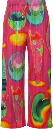 Pleats Please Issey Miyake Plooibroek met Thermal Foods-print - Roze