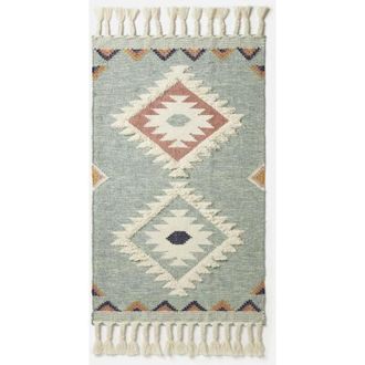 Homescapes Tenali Blue Kilim Wool Rug 90 x 150 cm - Homescapes