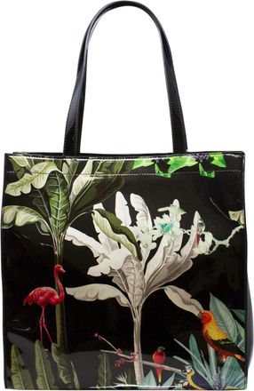 SVNX Womens Glossy Tropical Print Tote Bag - Black - One Size