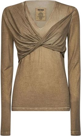 Uma Wang UMA Wang, Tops, Dames, Bruin, S, Twisted-Panel V-Neck Sweater
