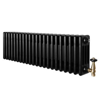 MonsterShop Traditional 4 Column Radiator & Valves - 300 x 1010mm - Black