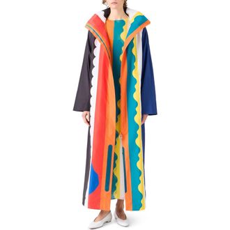 Akris Paravent Print Hooded Taffeta Coat in Orange Multi at Nordstrom, Size 10