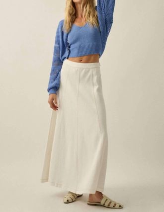 Promesa Twill Denim Paneled A-Line Maxi Skirt In Off White